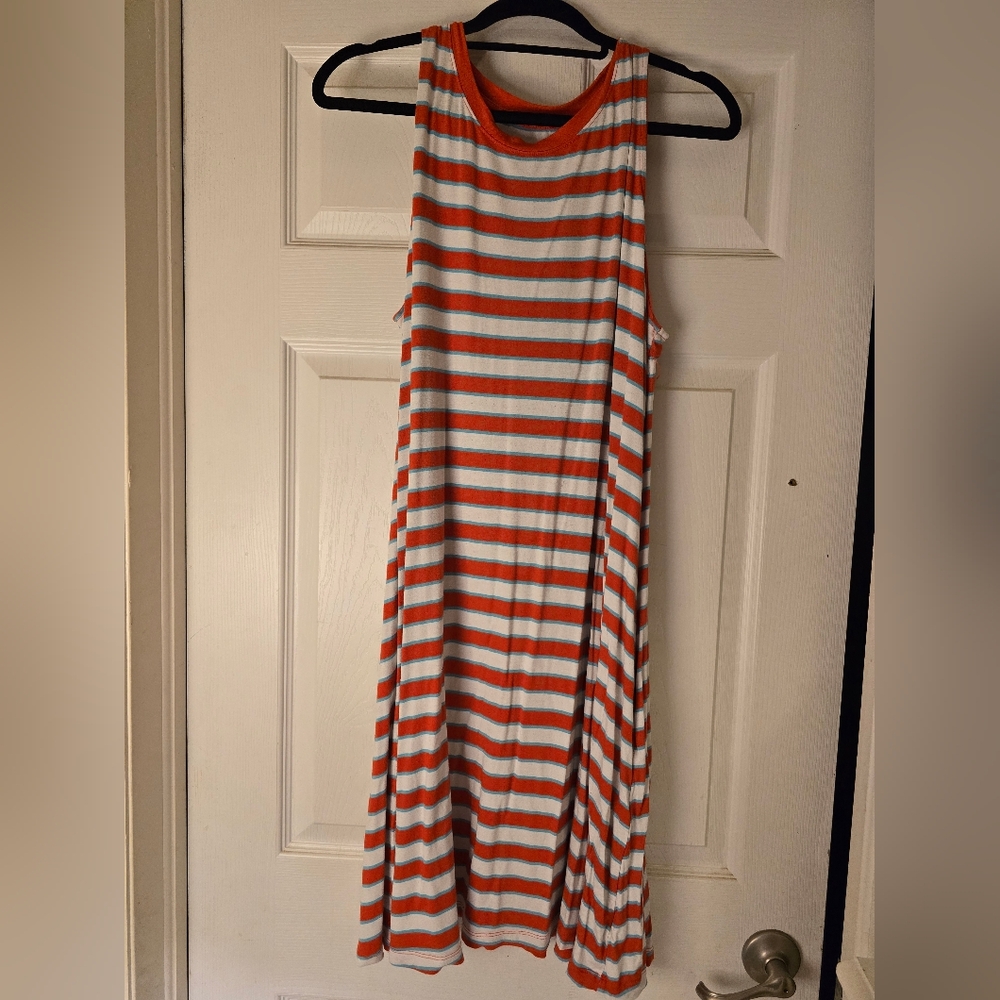 Time And True, Striped Orange and White Sleeveless Dress, Pockets!! XXL